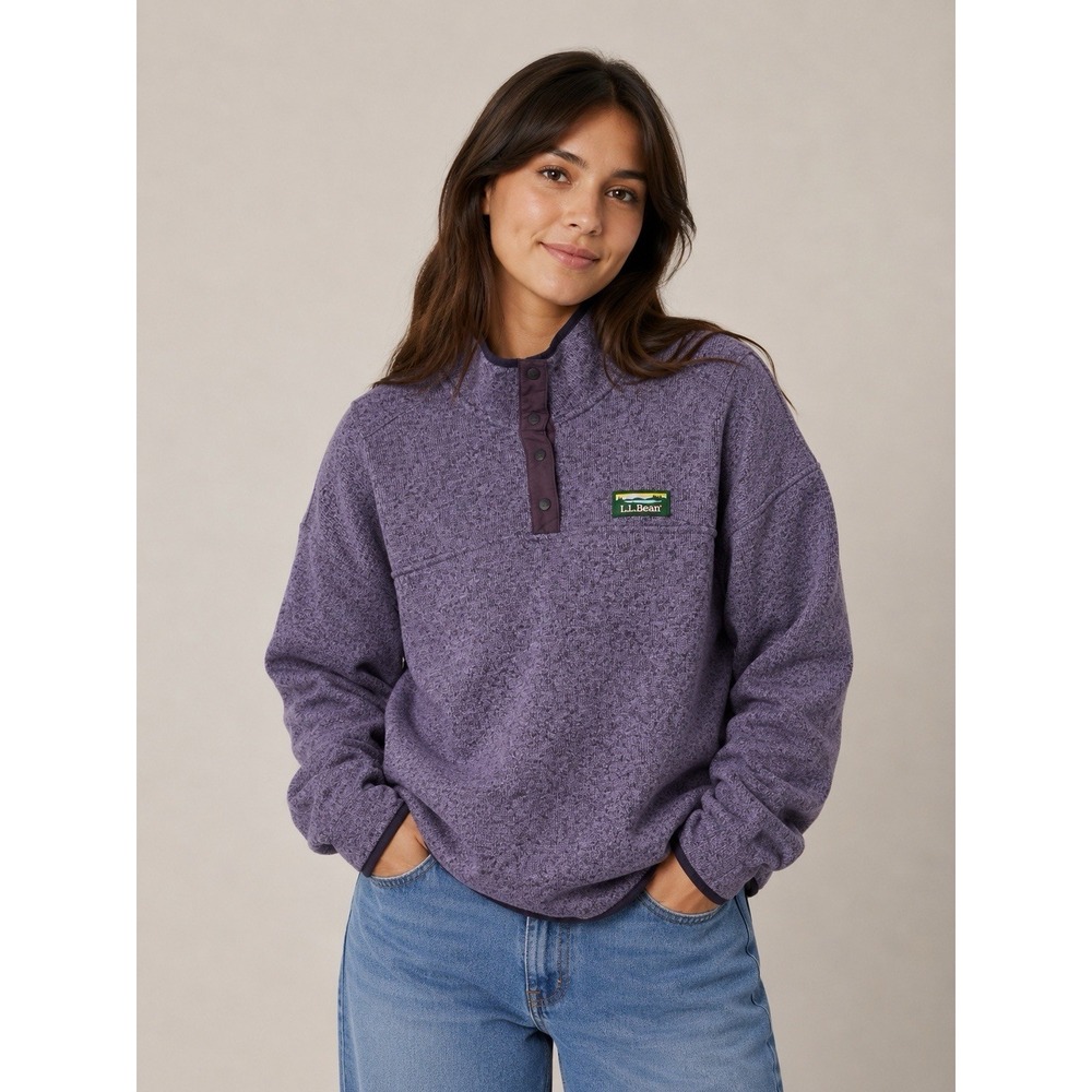 LL Bean Sweater Womens Size Sm Reg Purple Pullover 1/4 T-Snap Fleece